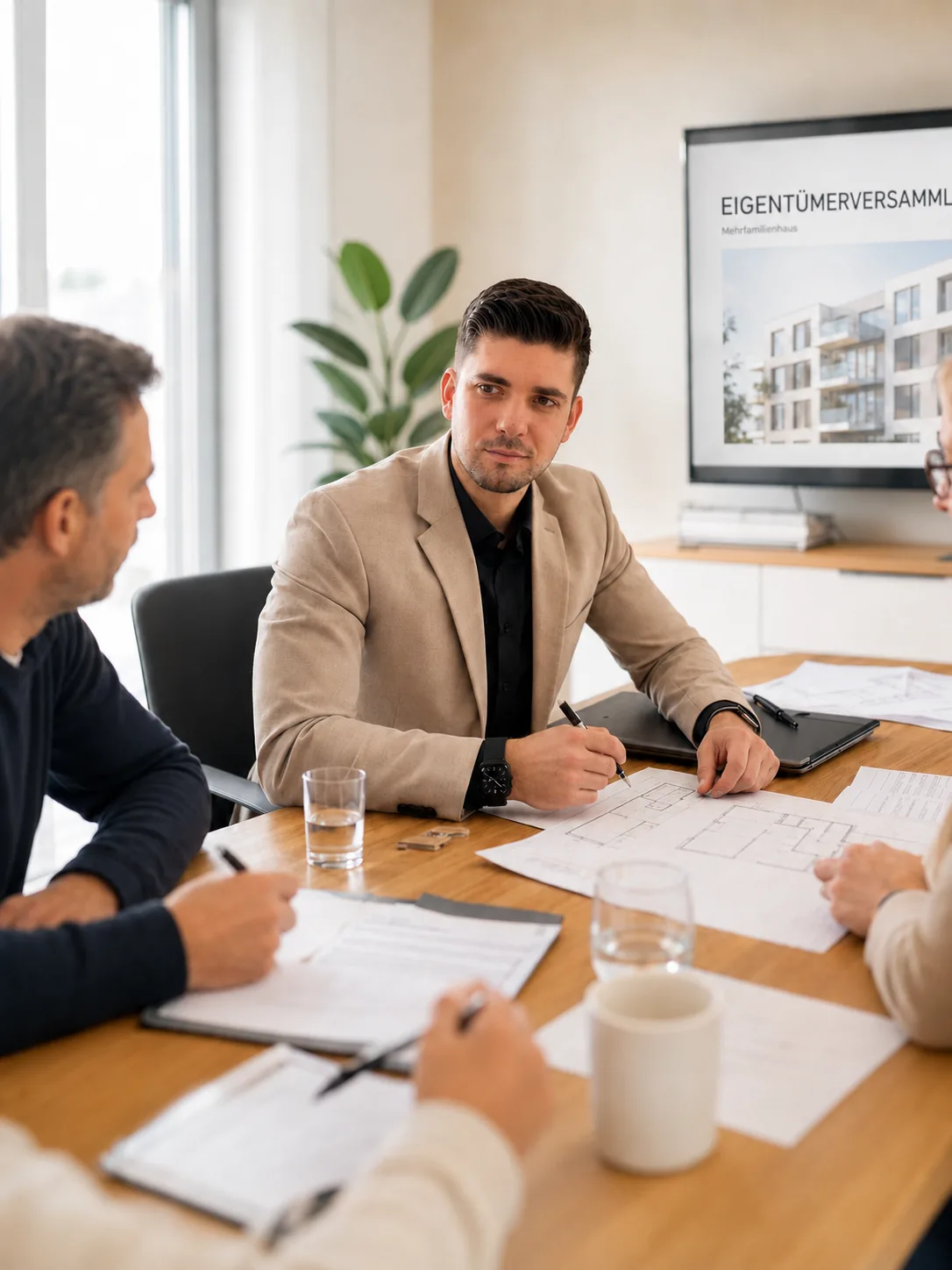 Beratungsgespräch zur Mietverwaltung eines Mehrfamilienhauses
